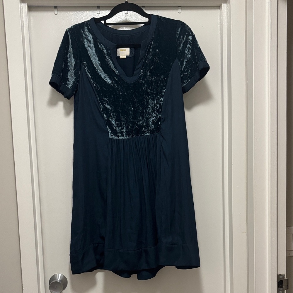 Maeve Velvet Yoke Short Sleeve Shirt Dress, Blue - Small